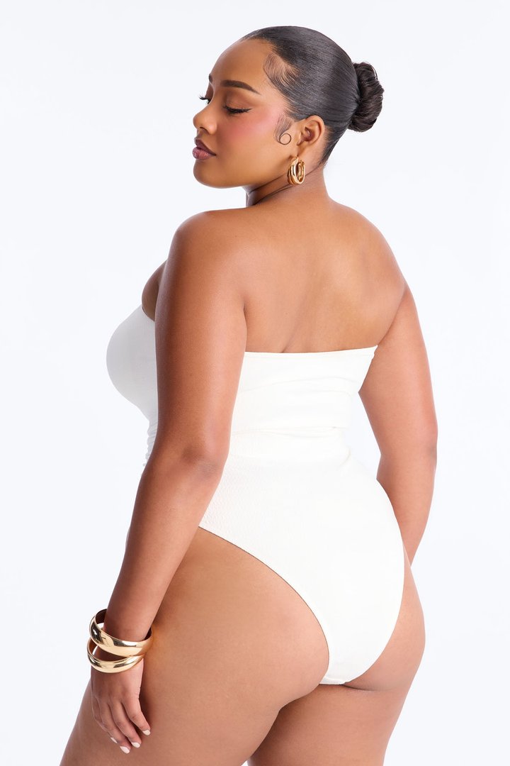 Summer Charm Snake Hardware Strapless 1 Piece Swimsuit - White