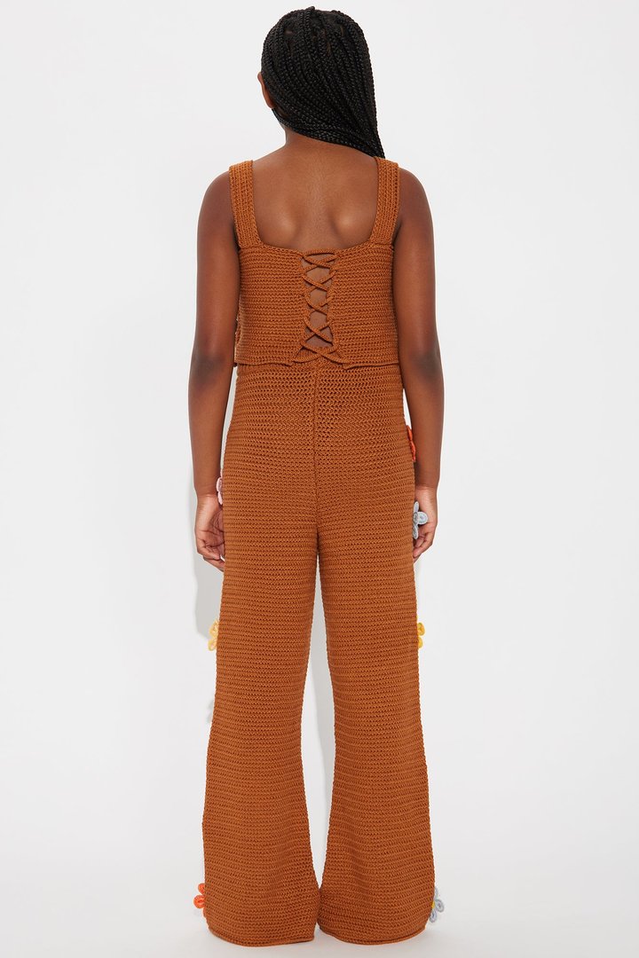 Mini Floral Fields Crochet Pant Set - Mocha