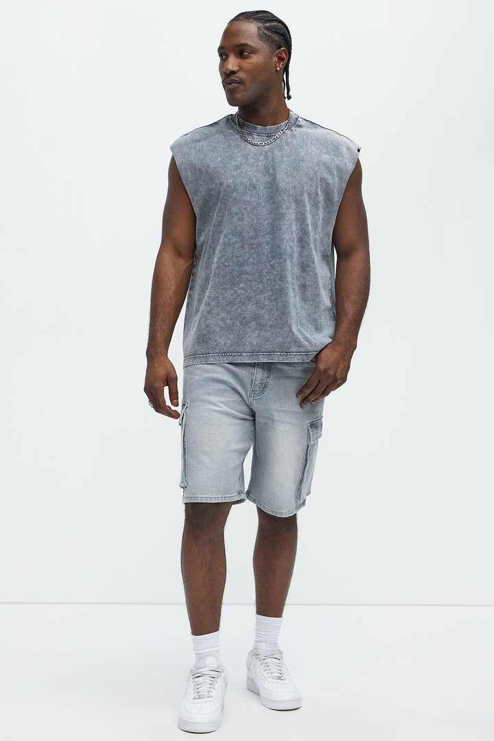 Relaxed Cornell Cargo Denim Shorts - Slate Grey