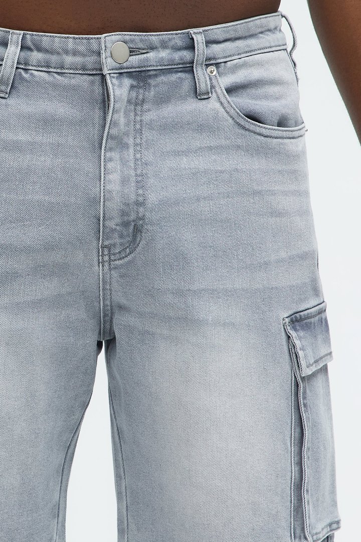 Relaxed Cornell Cargo Denim Shorts - Slate Grey
