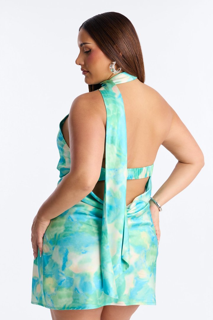 Corinne Tie Dye Satin Mini Dress - Green/combo