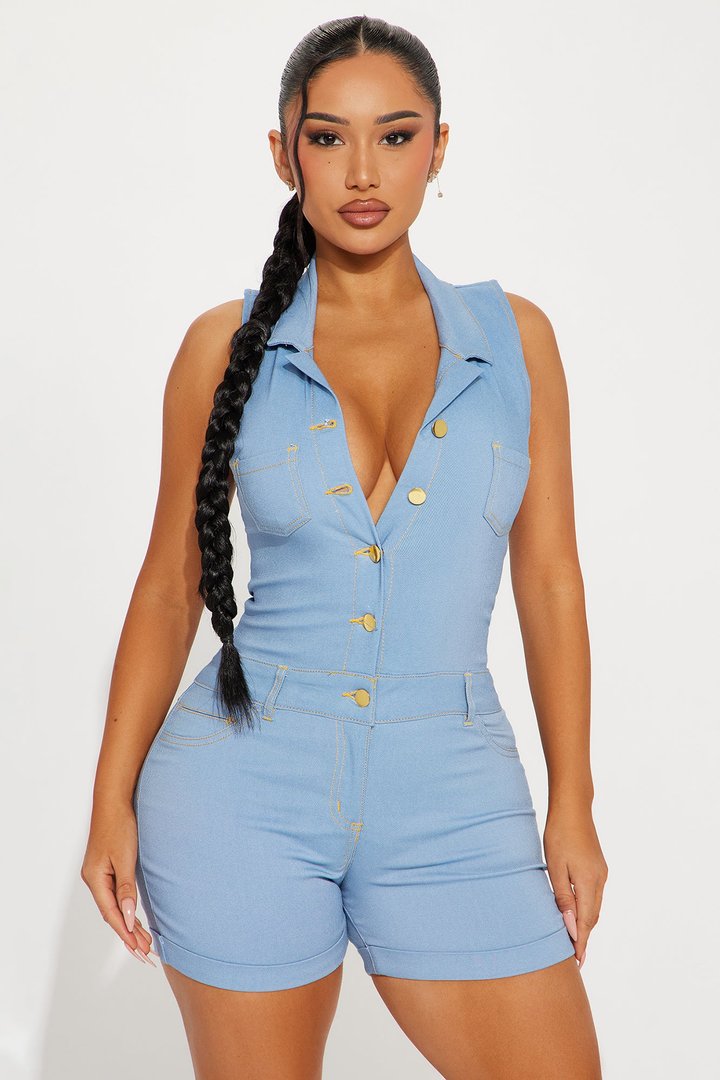 Look At You Super Stretch Romper - Medium Wash