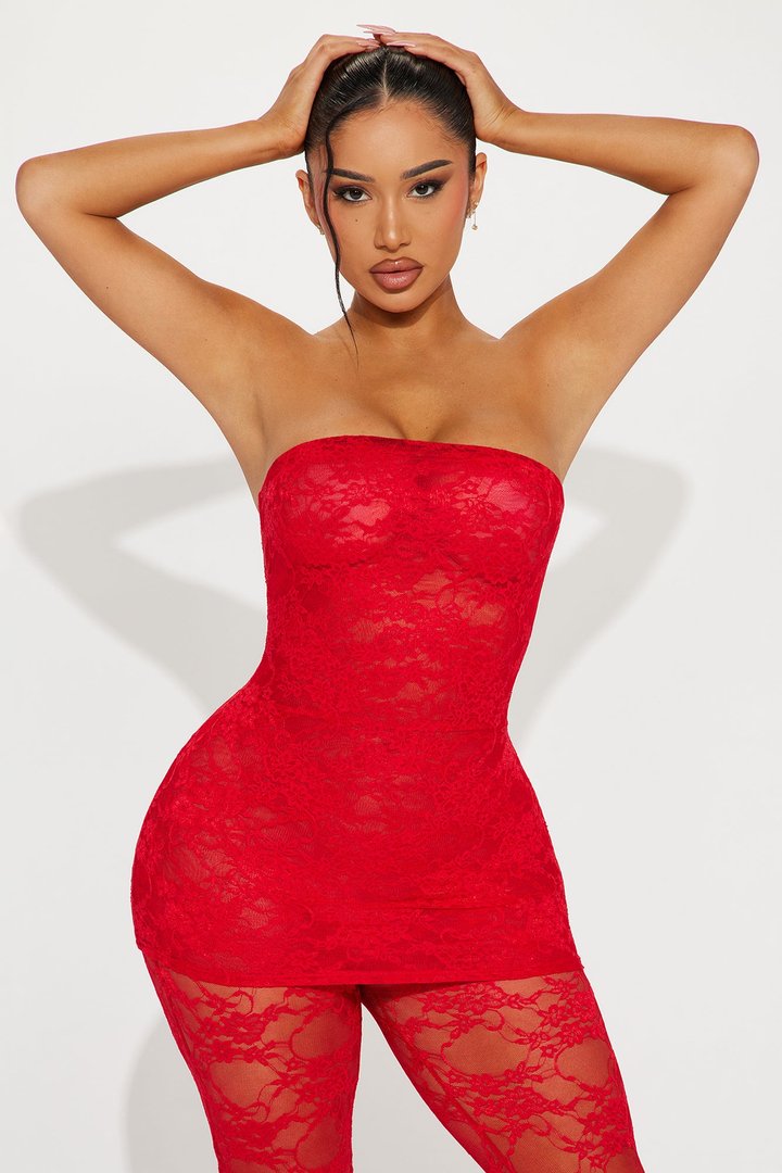 Look Out For Me Lace Jumpsuit - Red