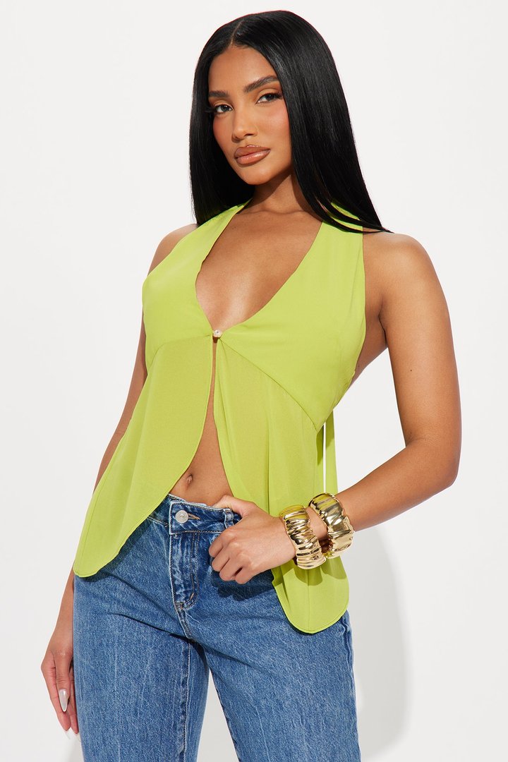 Halley Flyaway Halter Chiffon Top - Lime