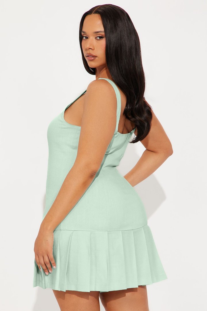 Cadence Stretch Linen Mini Dress - Sage