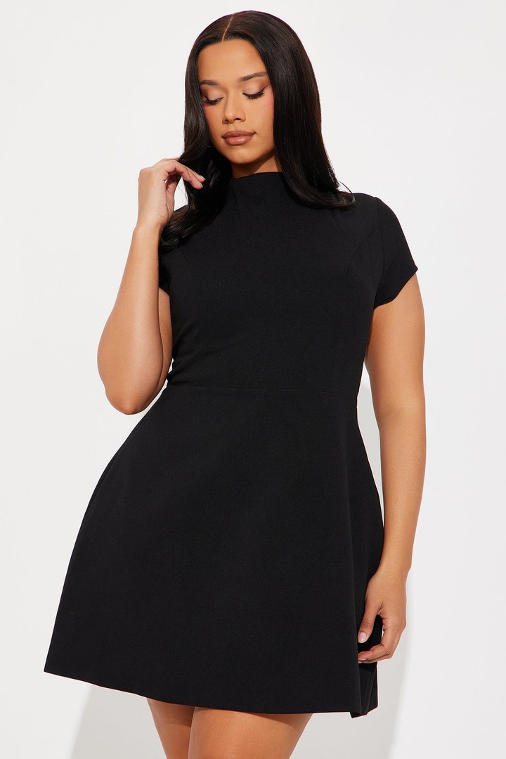 Merla Mock Neck Mini Dress - Black