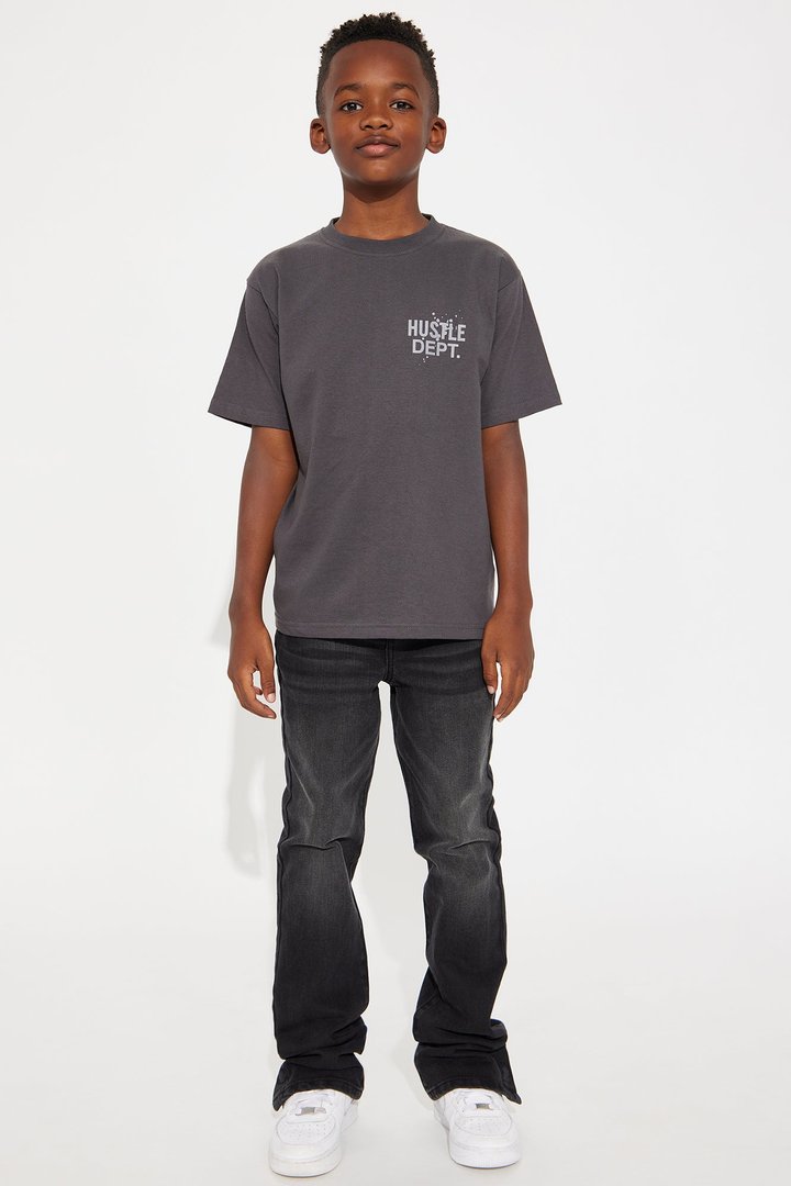 Mini Hustle Department Front/Back Short Sleeve Tee - Charcoal