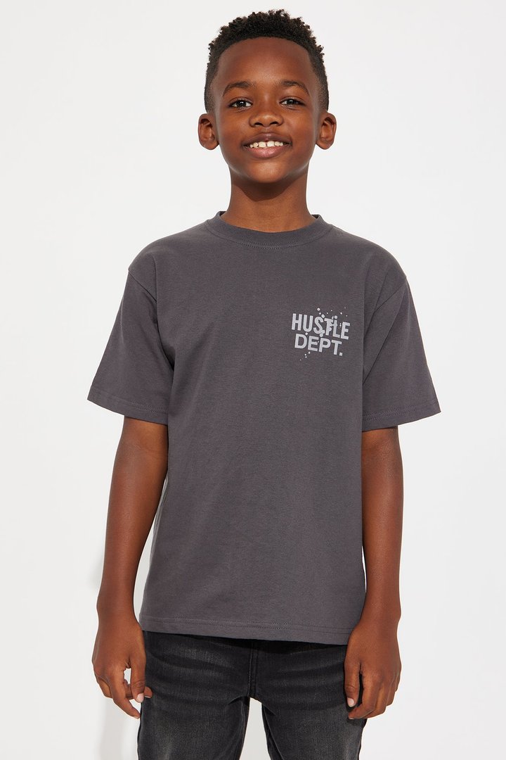 Mini Hustle Department Front/Back Short Sleeve Tee - Charcoal