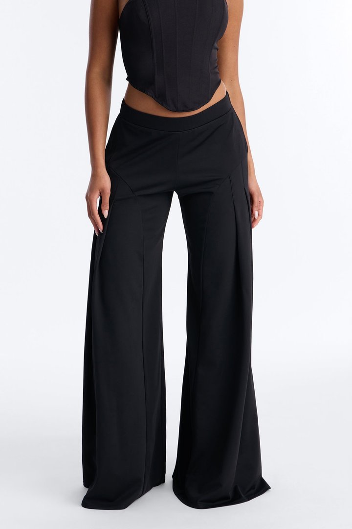 Tamara Pleated Mid Rise Super Wide Leg Pant 33″ - Black