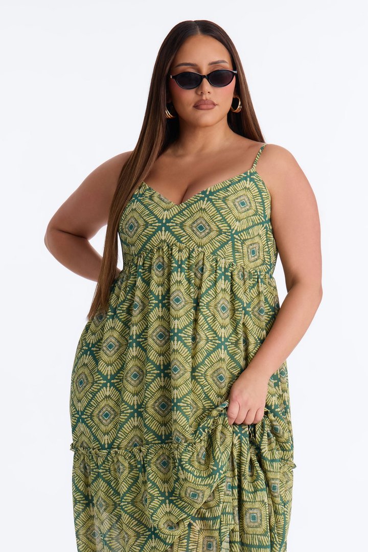 Camryn Chiffon Flowy Maxi Dress - Green/combo