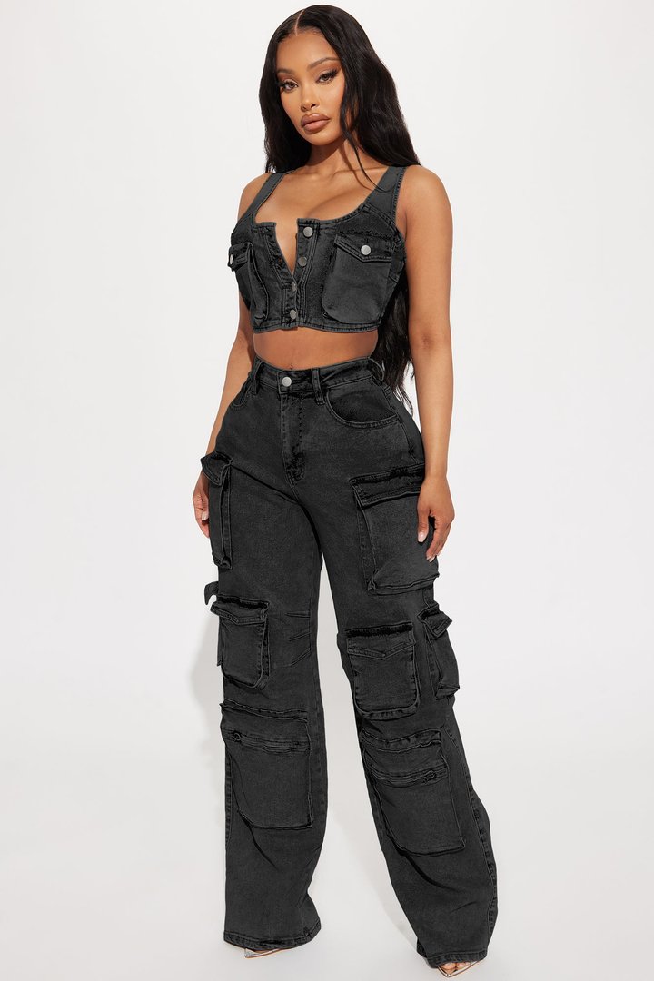 Losing Time Cargo Pant Set - Black