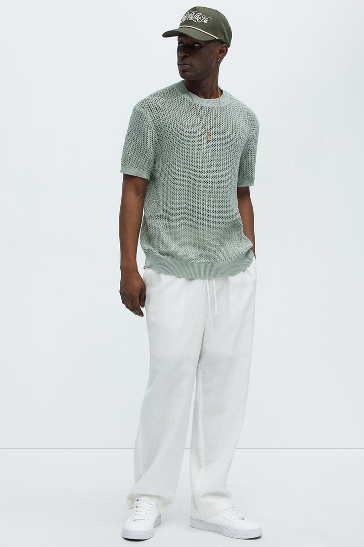Jace Crochet Short Sleeve Tee - Sage