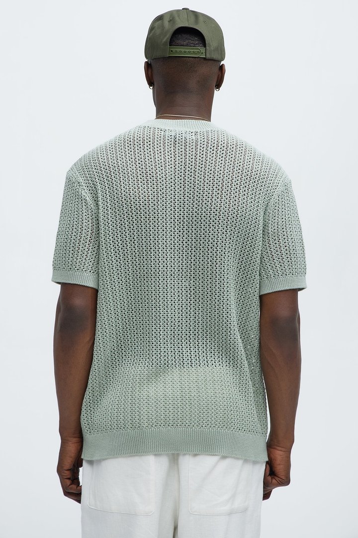 Jace Crochet Short Sleeve Tee - Sage