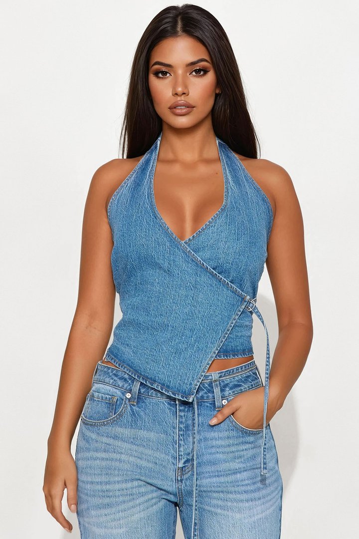 Angela Denim Pant Set - Medium Wash