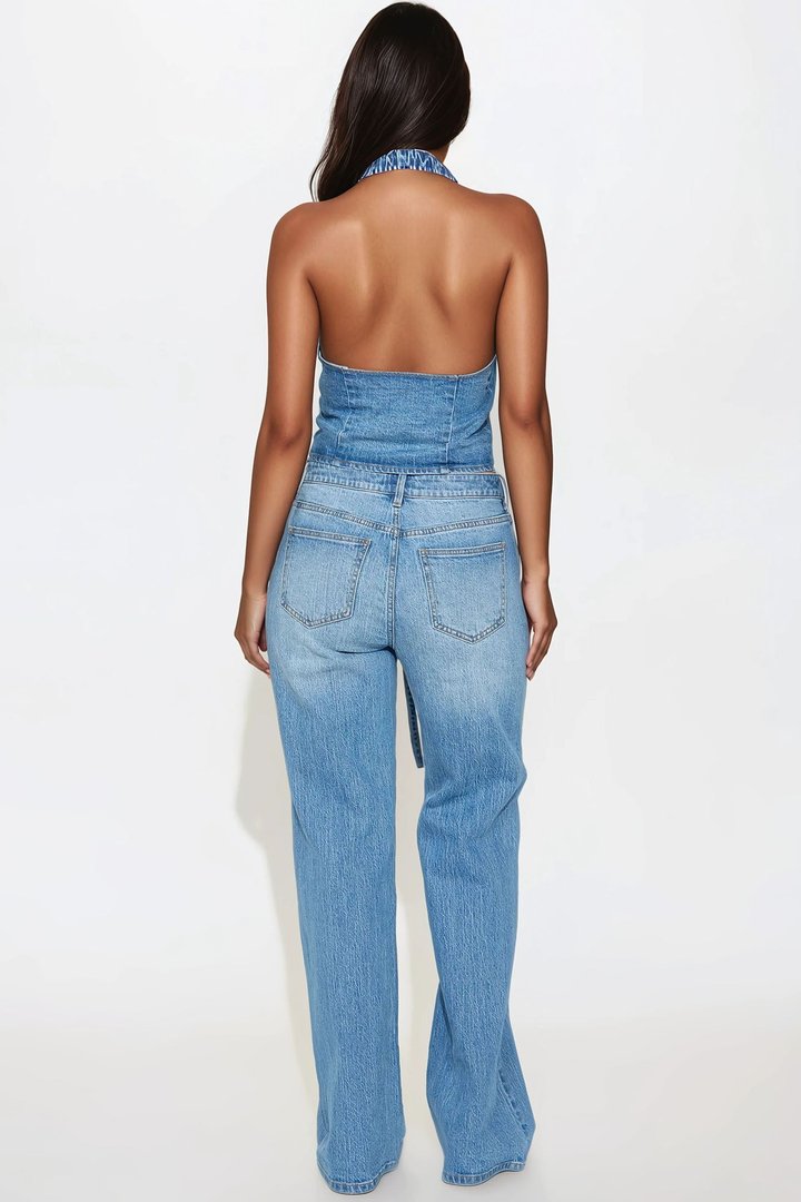 Angela Denim Pant Set - Medium Wash
