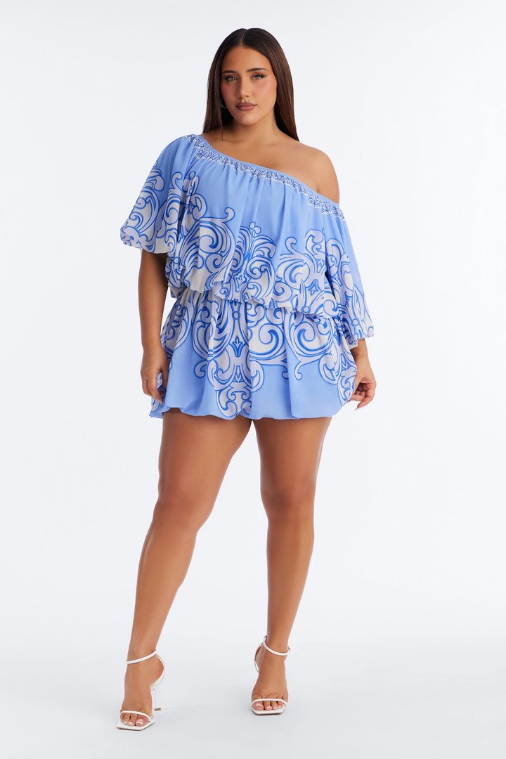 Imani One Shoulder Chiffon Mini Dress - Periwinkle
