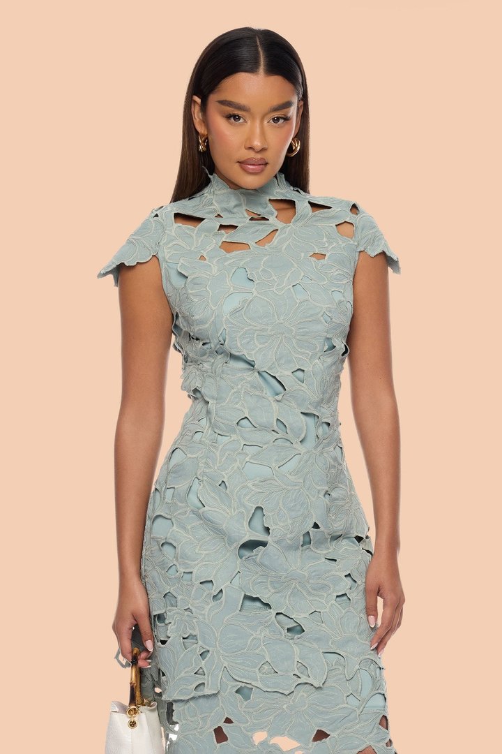 One And Only Embroidered Midi Dress - Sage