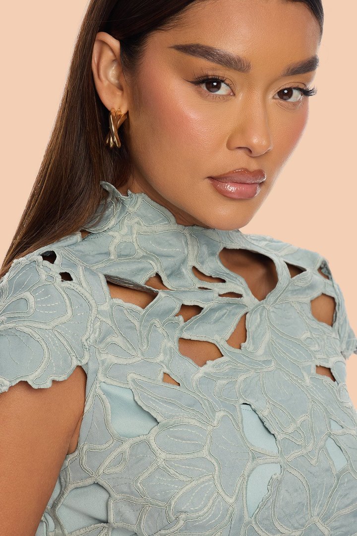 One And Only Embroidered Midi Dress - Sage