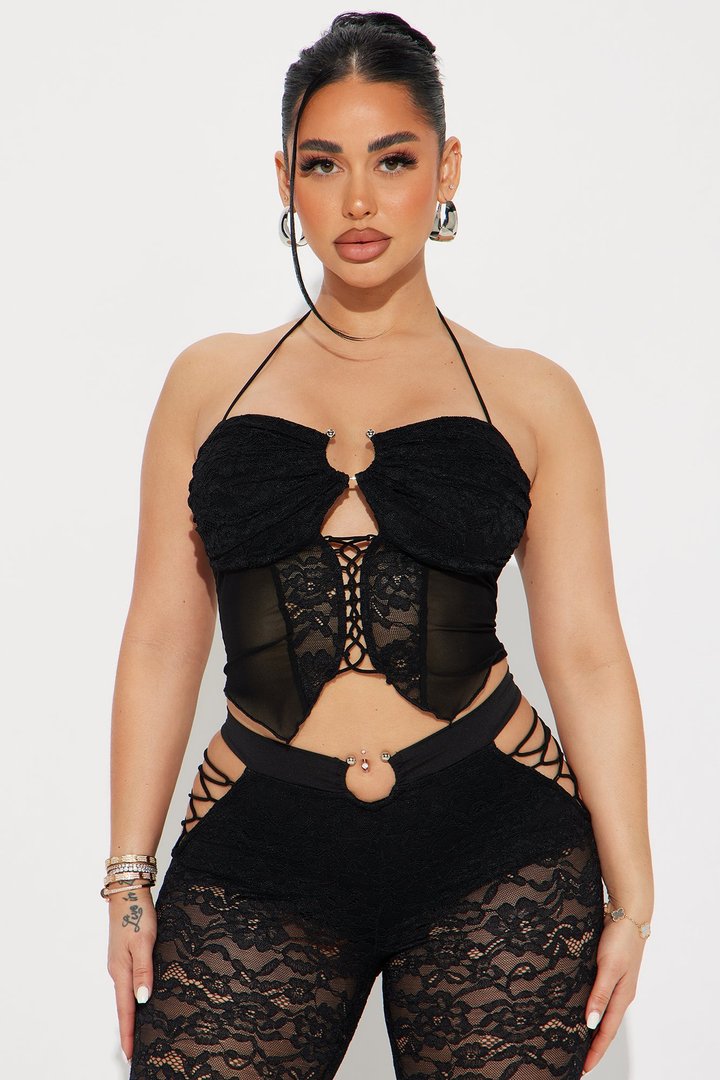 Hot Moves Lace Pant Set - Black