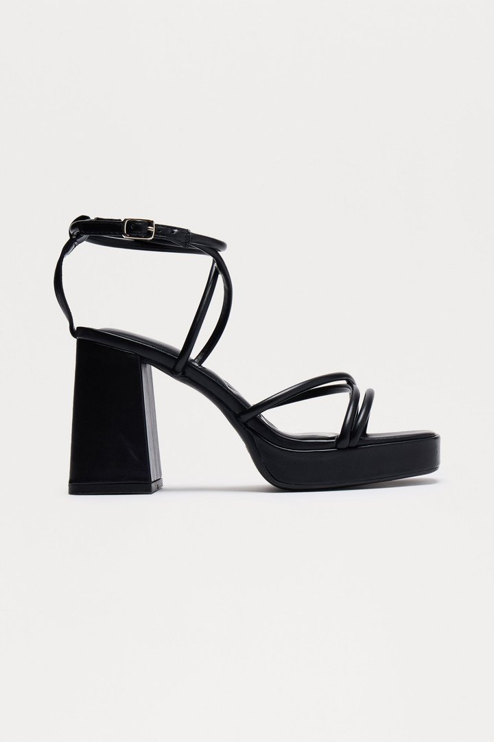 Aggie Faux Leather Block Heels - Black