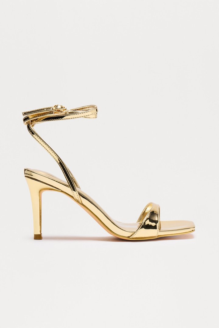 Pandora Square Toe Ankle Strap Heels - Gold