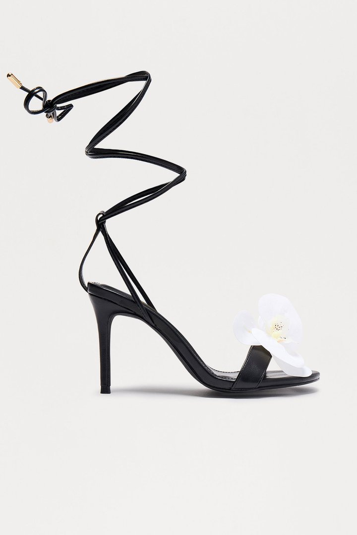 Florrie Flower Wrap Up Heels - Black