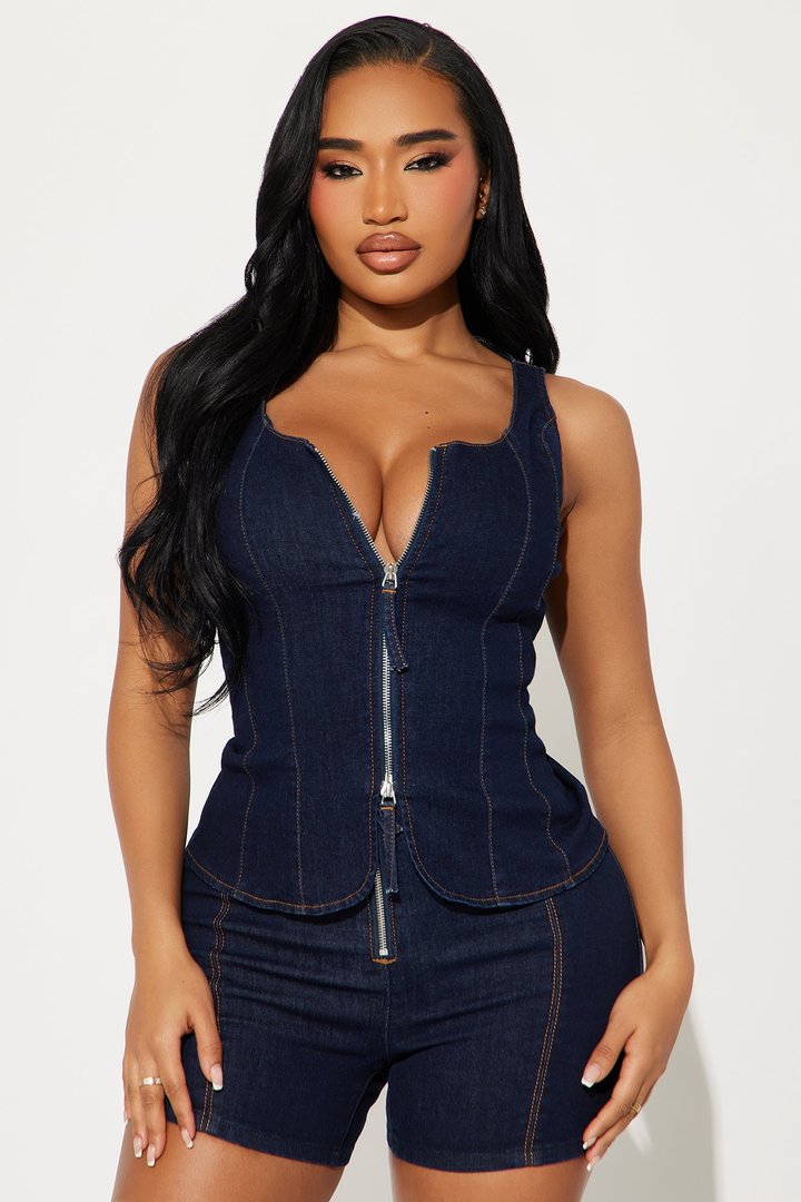 Dana Denim Short Set - Dark Wash