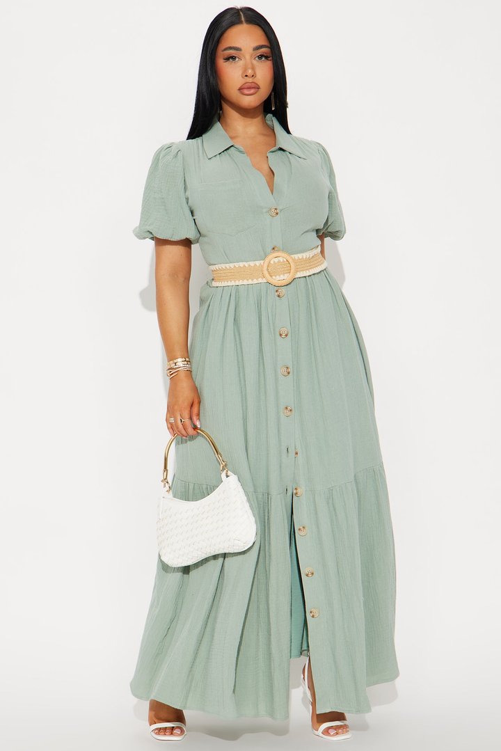 Georgina Maxi Shirt Dress - Sage
