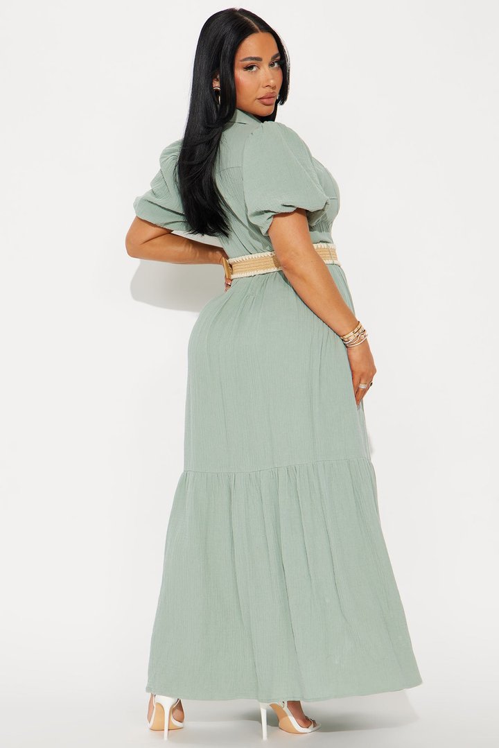 Georgina Maxi Shirt Dress - Sage