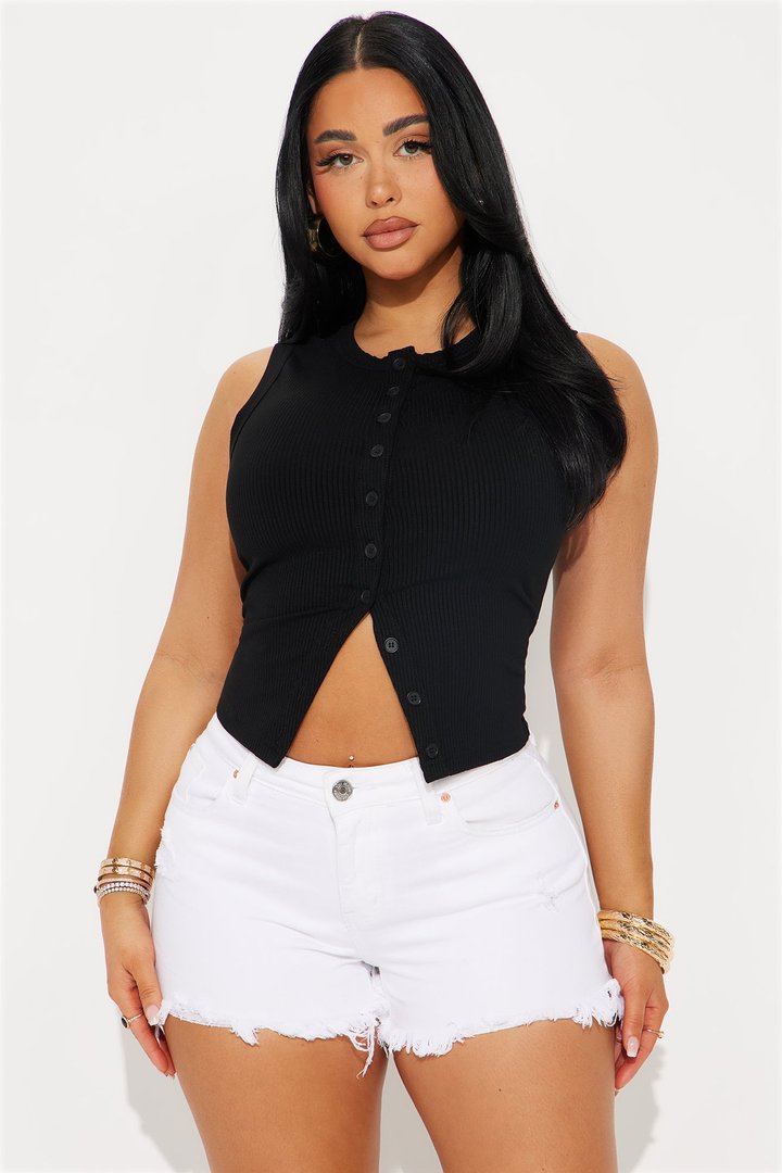 Amy Button Front Top - Black