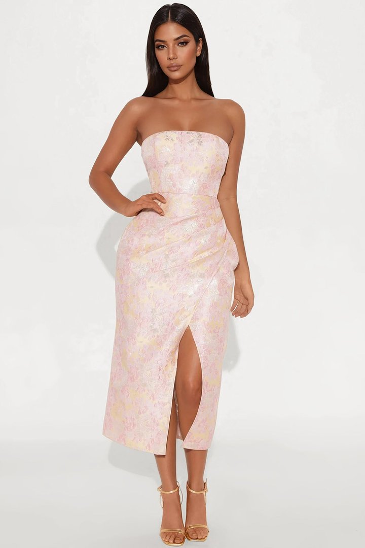 Amaria Jacquard Midi Dress - Pink/combo