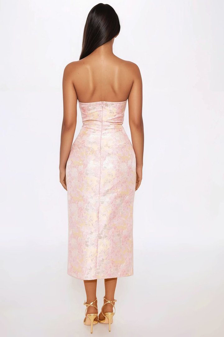 Amaria Jacquard Midi Dress - Pink/combo