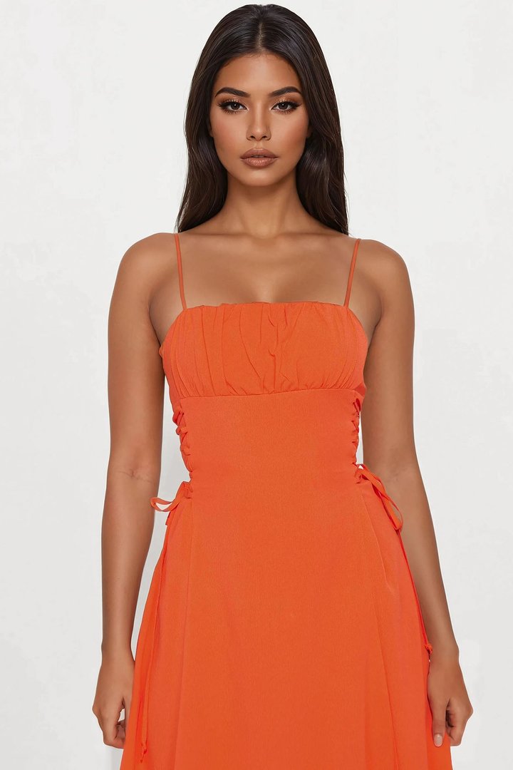 Jackie Lace Up Midi Dress - Orange