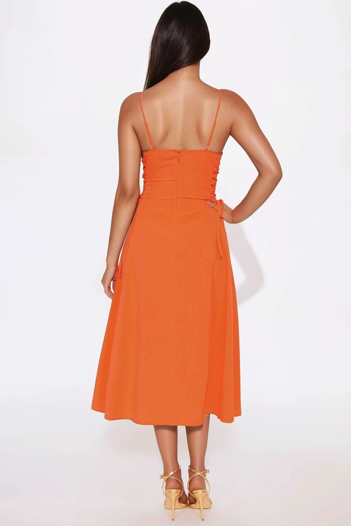 Jackie Lace Up Midi Dress - Orange