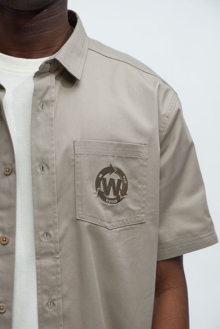 In The Works Short Sleeve Button Up Shirt - Stone