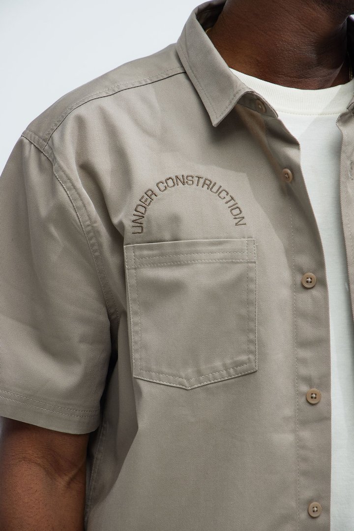 In The Works Short Sleeve Button Up Shirt - Stone