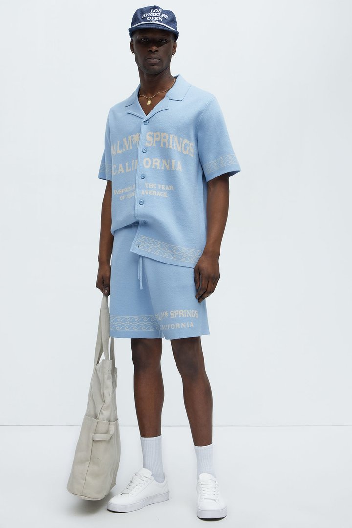 Palm Springs Knitted Relaxed Shorts - Blue/combo