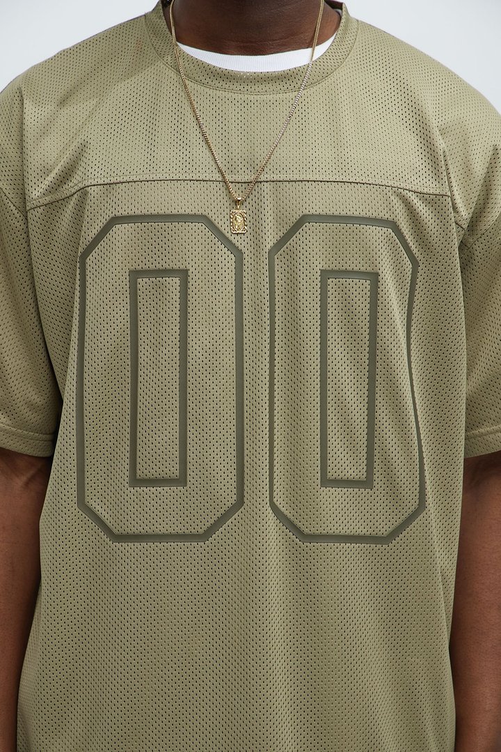 Mesh Boxy Football Short Sleeve Tee - Olive