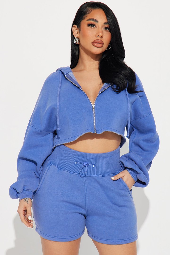 On The Go Fleece Short Set - Blue