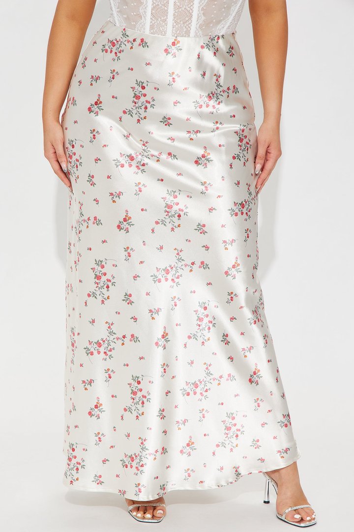 Buy Myself Flowers Satin Maxi Skirt - Champagne