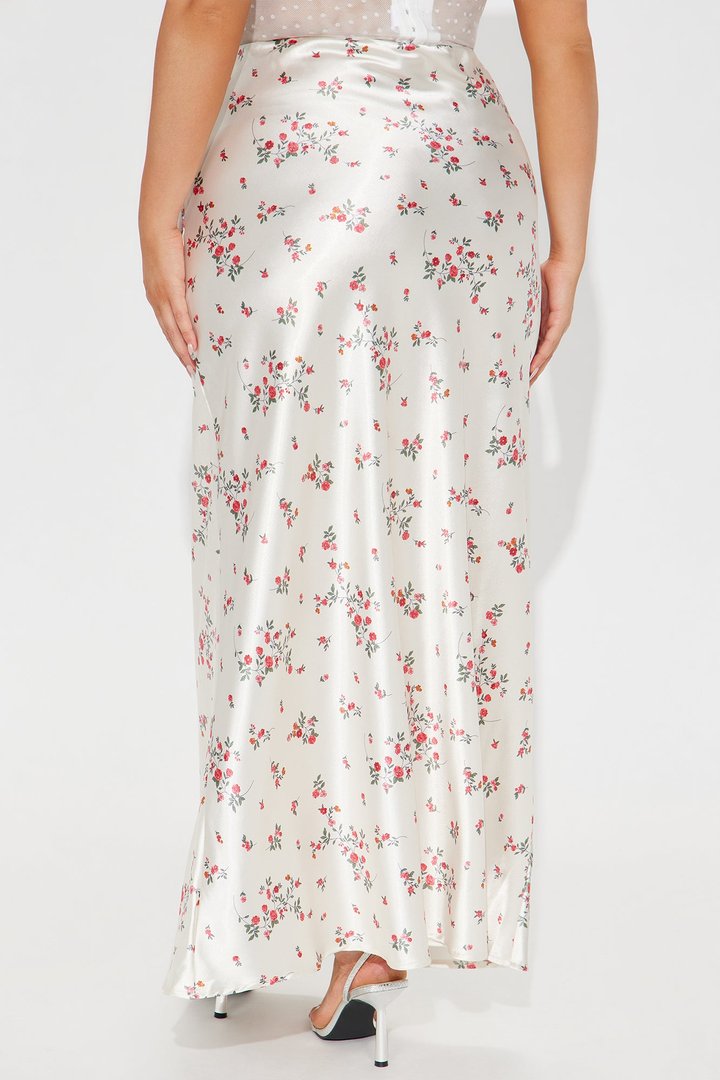 Buy Myself Flowers Satin Maxi Skirt - Champagne