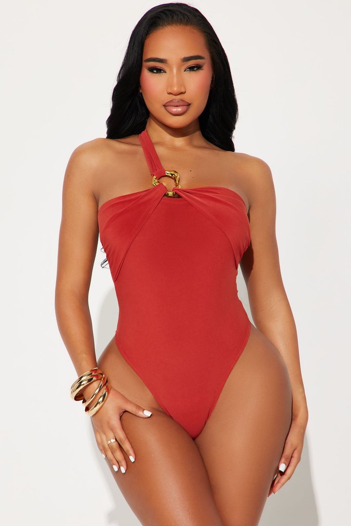 Annalise One Shoulder Ruched Bodysuit - Rust