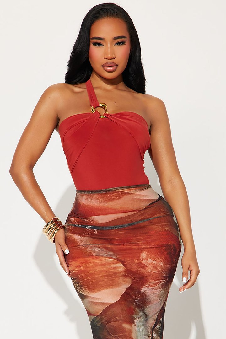 Annalise One Shoulder Ruched Bodysuit - Rust