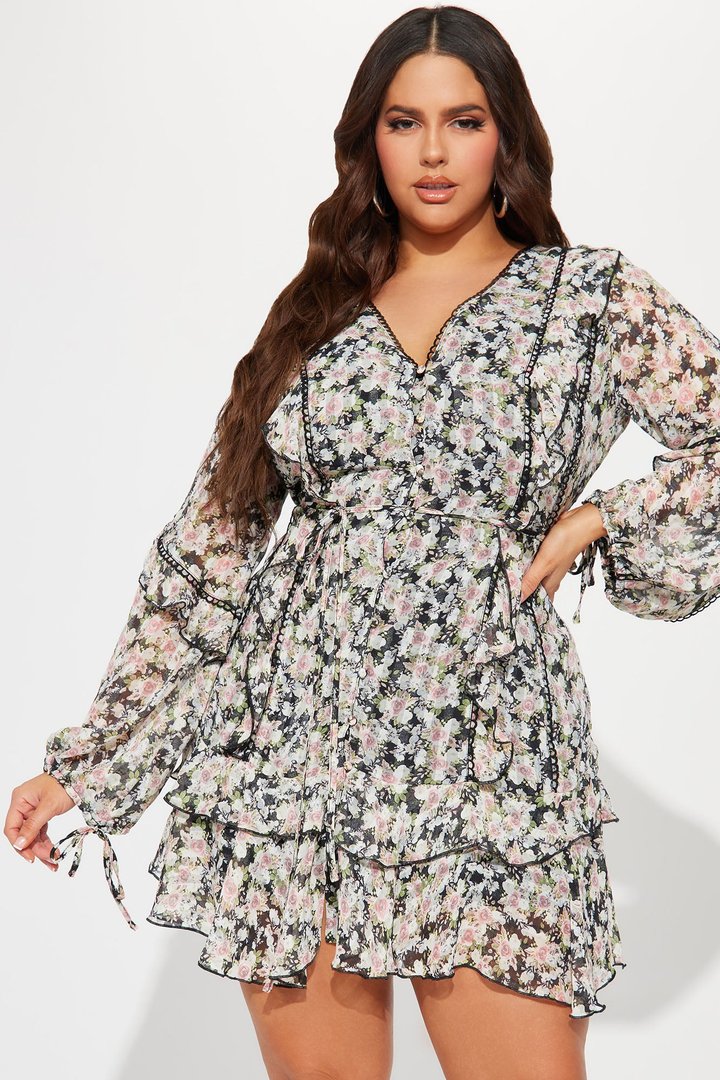 Edith Ruffle Mini Dress - Black/combo