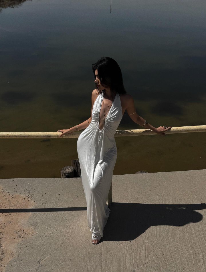 Charlotte Halter Plunge Maxi Dress - White