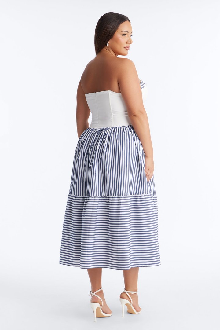 Stay A While Pinstripe Midi Dress - Navy/combo