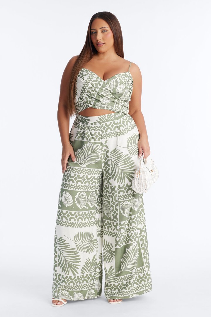 Abilene Cut Out Linen Jumpsuit - Sage/combo