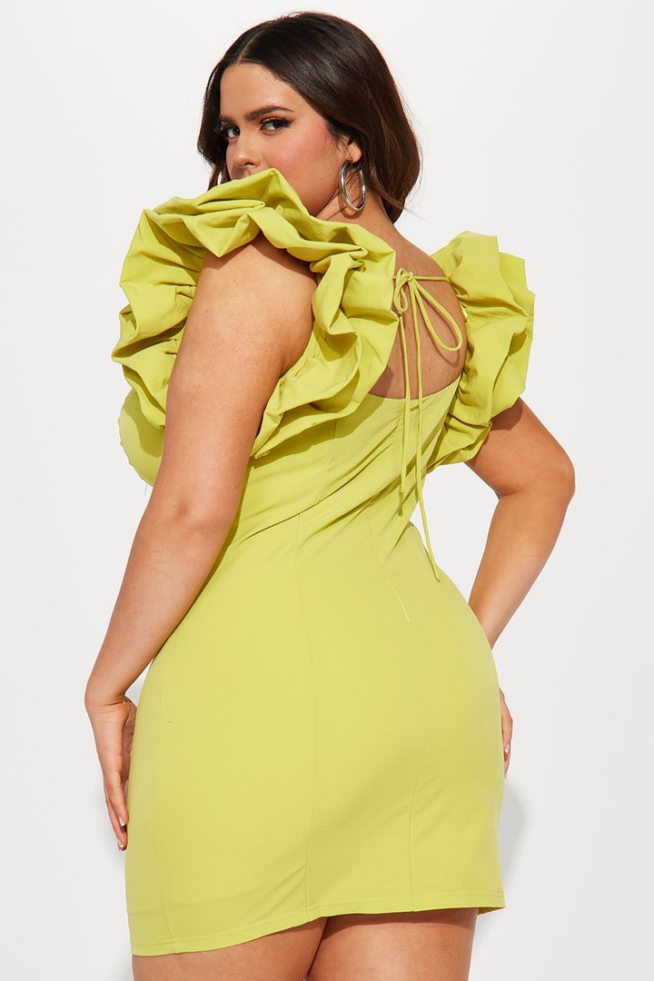 Forever Princess Ruffle Mini Dress - Chartreuse
