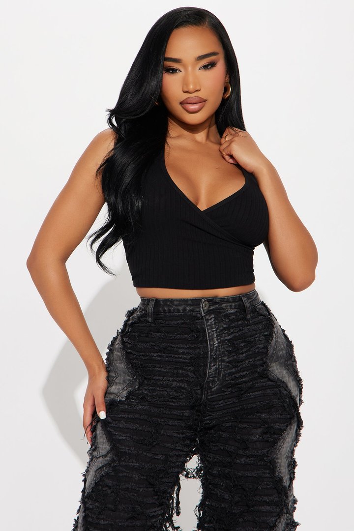 Katerina Ribbed Halter Top - Black