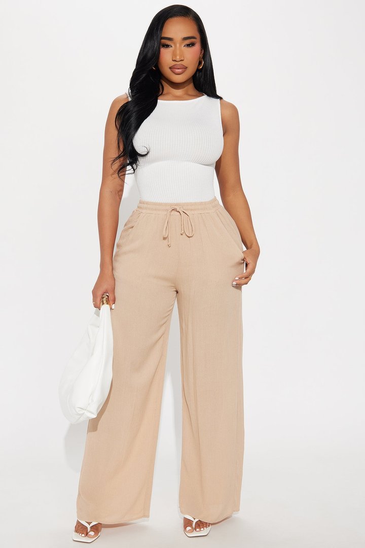 In Cannes For The Summer Wide Leg Gauze Pant - Tan